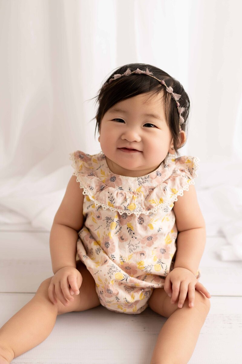 girl sitter milestone session, natural light studio, triities baby photographer