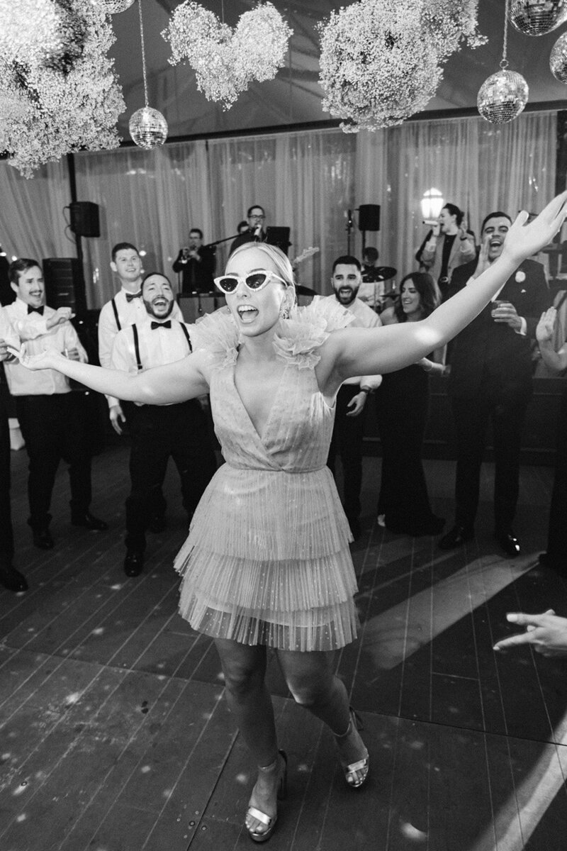 Exuberant and iconic spring wedding with baby’s breath and mirror disco balls at a National historic landmark with a modern all-glass pavilion tent | Fairmount Water Works | Philadelphia PA | Denise Marie Photography | Editorial Wedding Photographer based in Philadelphia PA