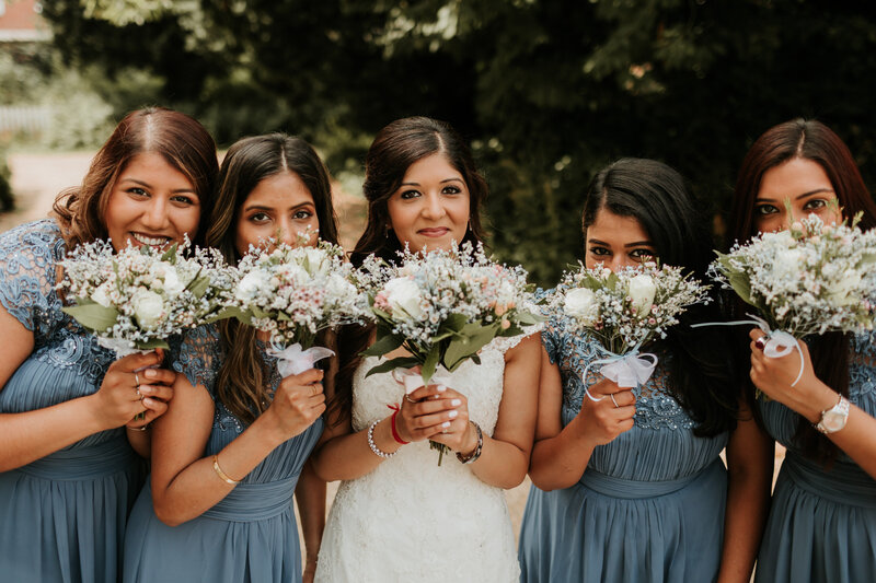 Colorful bouquets and bridesmaid dresses