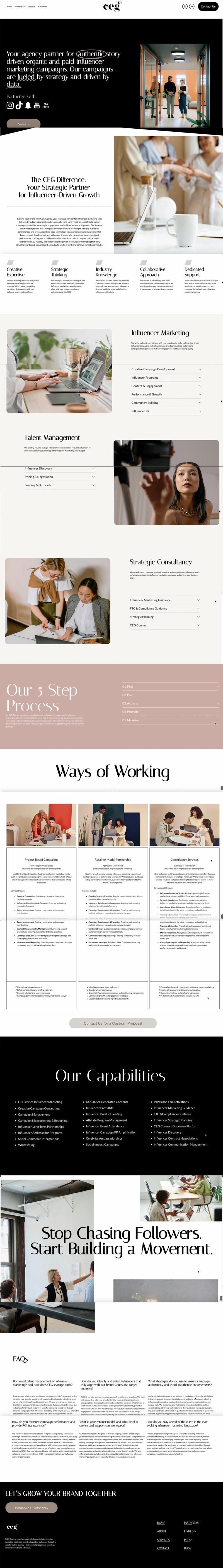 Section of the CEG Agency website detailing their influencer marketing services.