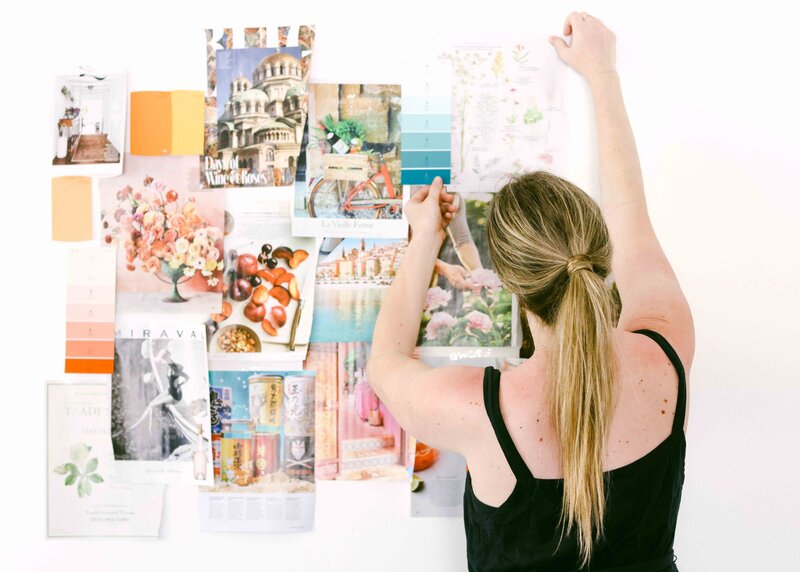 Colorful moodboard on wall for branding photography session