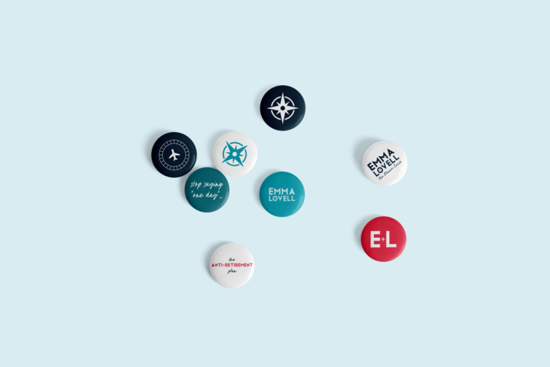 Emma Lovell branded circle badges mockup Rebrand by Leithal and Co Design