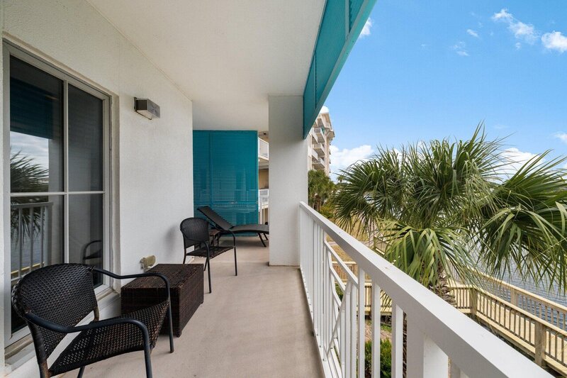 Balcony with wicker table and chair set