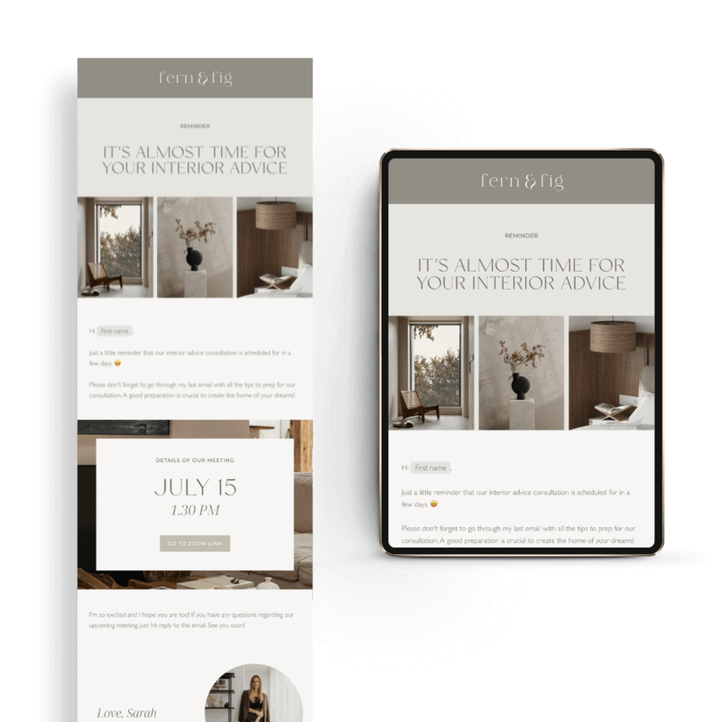 Flodesk email templates voor interieurontwerper