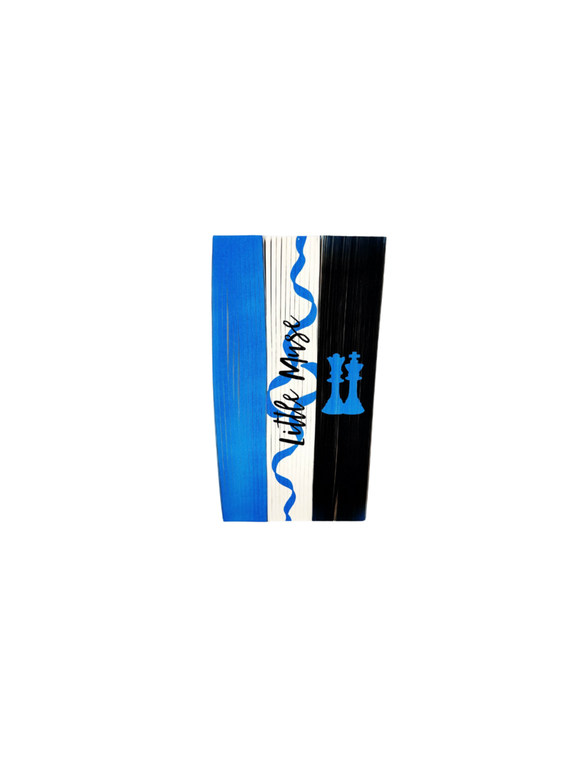 Hand-painted sprayed-edge edition of God of Ruin by Rina Kent from Sprayed Your Pages, featuring a blue-to-black ombré design with bold chess piece artwork representing the story’s power themes.