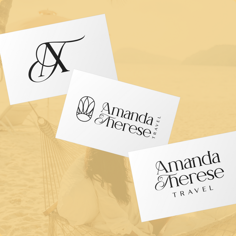 Business Cards for Amanda Therese Travel on Yellow Beach Background