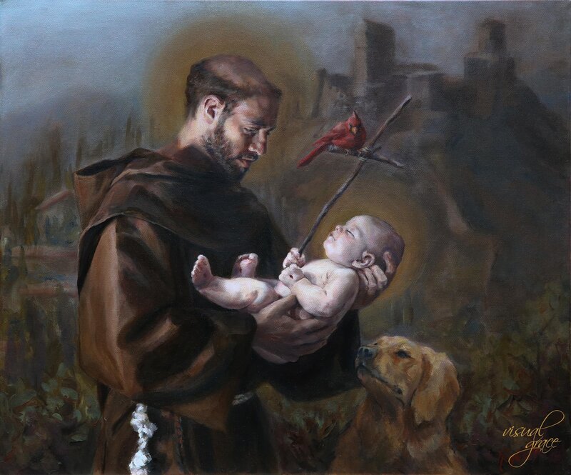 St Francis holding baby Jesus