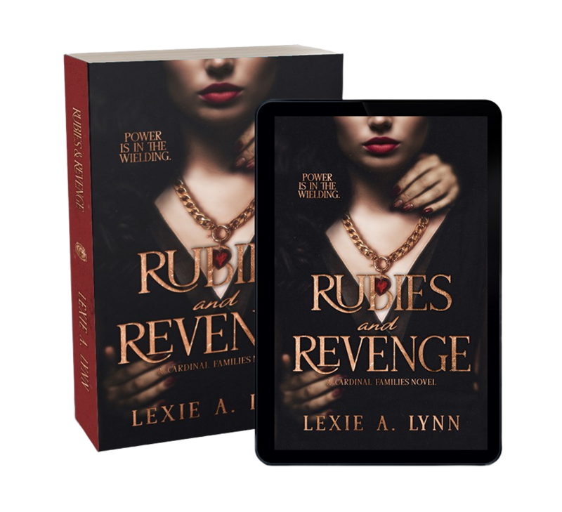 Cover image of upcoming novel, Rubies & Revenge by queer romance author Lexie A. Lynn