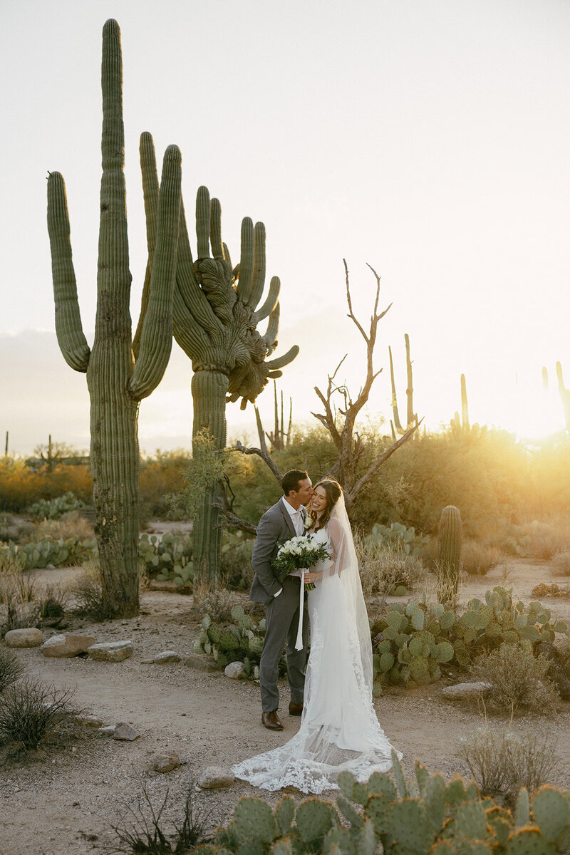 Bride and Groom in Sabino Canyon in Tucson Arizona after their wedding