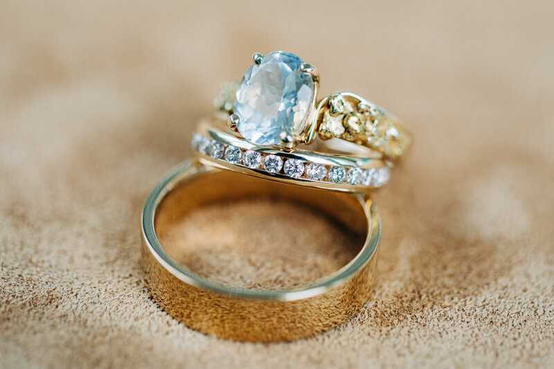 Macro detail photograph of gold wedding rings