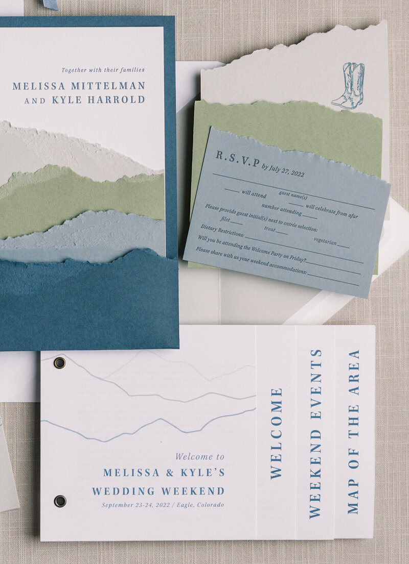 Layered Mountain Wedding welcome packet