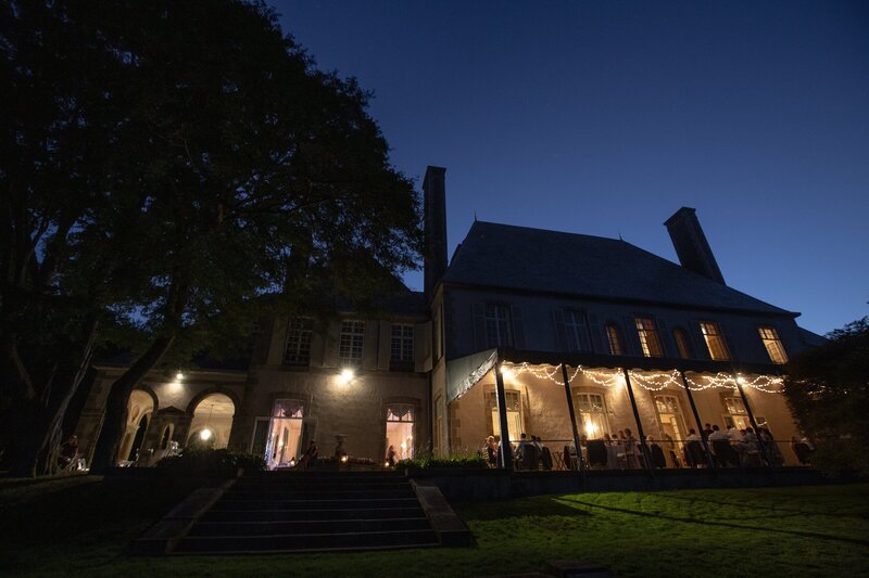 Glen Manor House lit up at night for wedding reception.