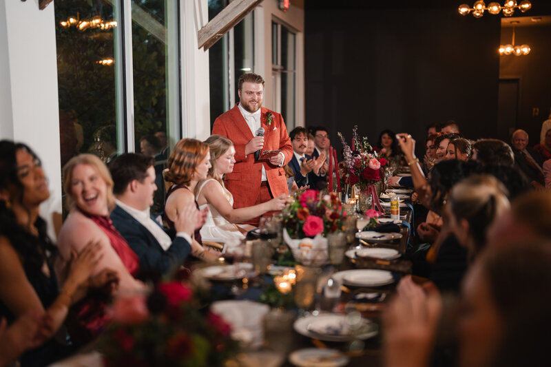 this wedding toast given be the groom makes bride emotional on wedding day
