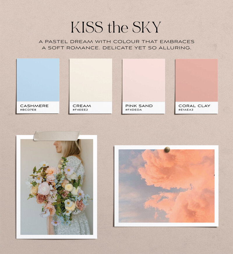 Mood board of tangerine and blues  for a wedding