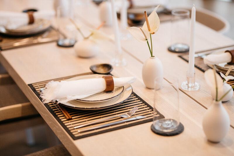 Tableware set on wood table