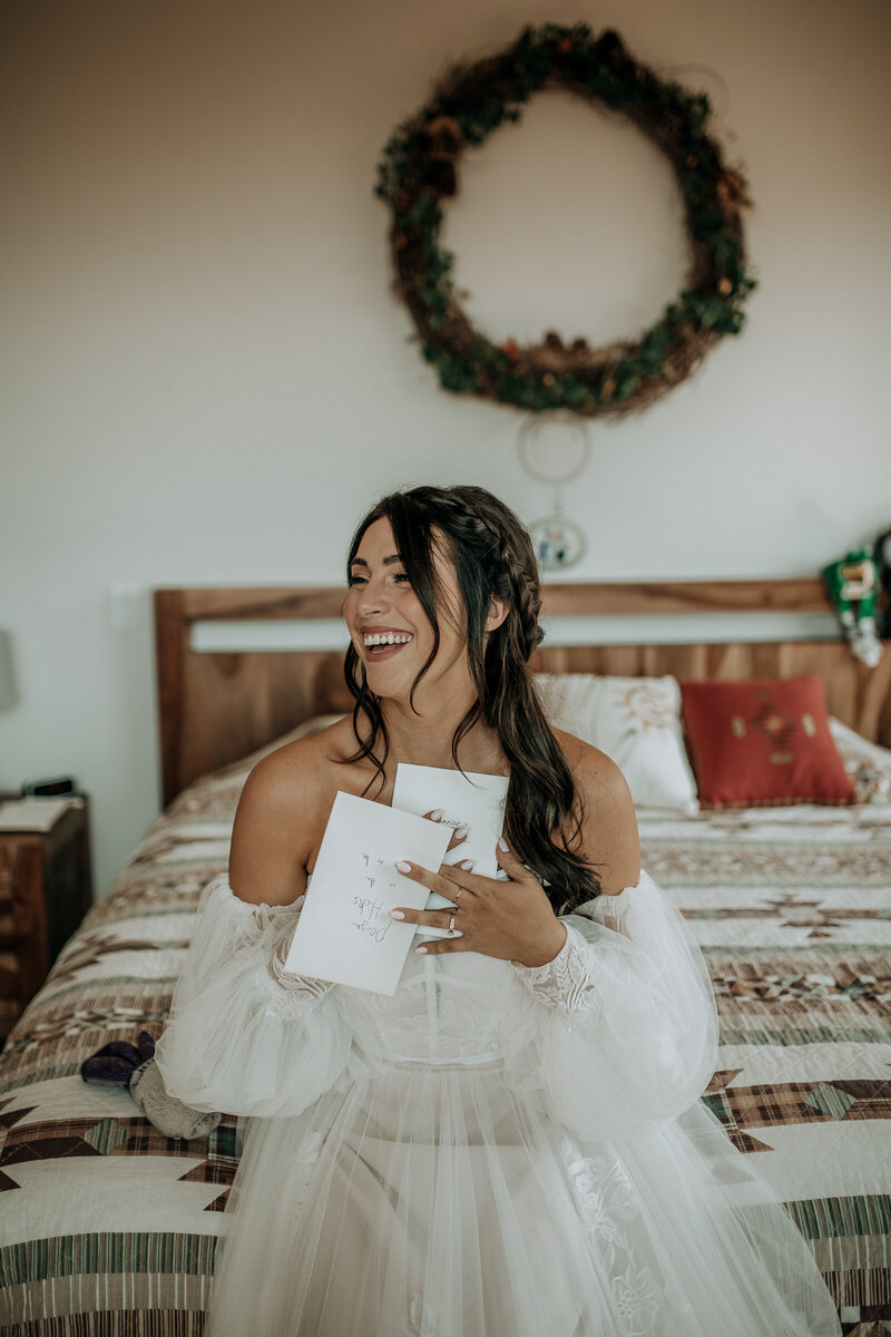 bride laughing on her wedding day in arizona