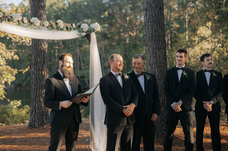 Groom seeing his bride for first time at Lake House at Bulow in Charleston SC 