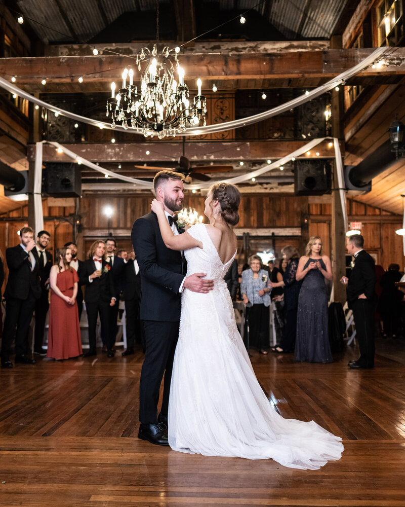 Couple having first dance at Barn of Pearl River wedding