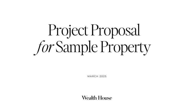 Cover page of a project proposal for a sample property