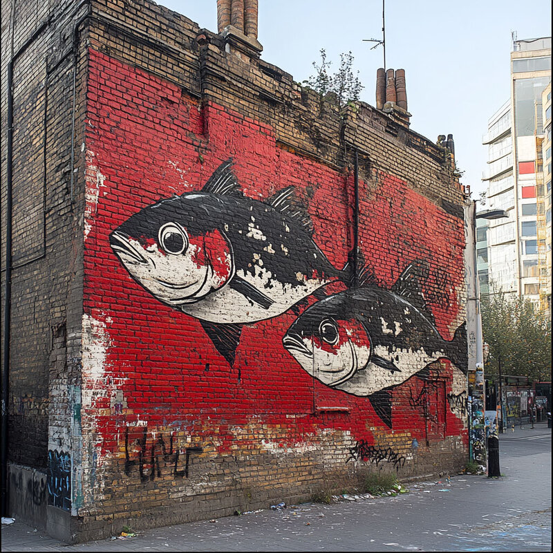Module One: The Age of Pisces - street art of fish representing the Piscean age in The Culture Cure course