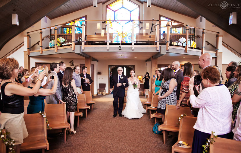 Inside of St. Mary's Catholic Church at a wedding in Breckenridge Colorado