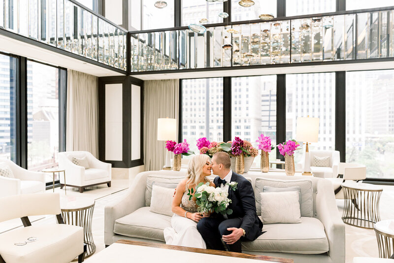 bride and groom at the langham chicago