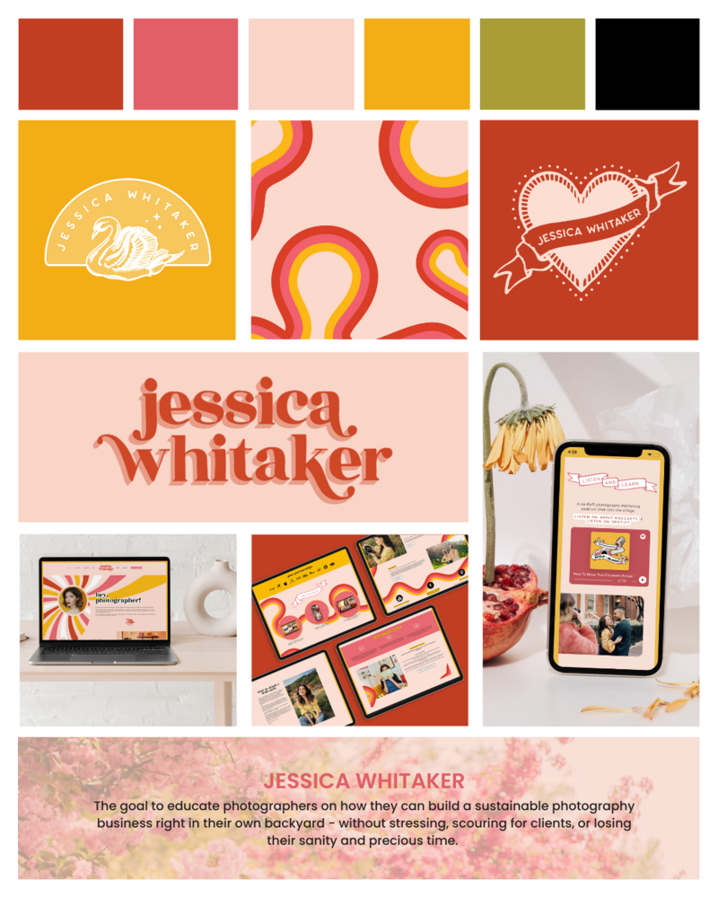 colorful, bold, and artistic branding with custom illustrations for Photographer and Educator, Jessica Whitaker
