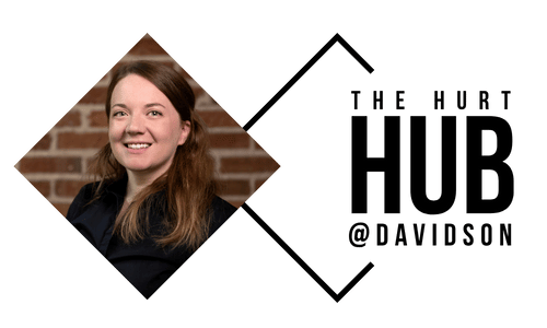 Headshot of Amy Gascon next to the Hurt Hub at Davidson logo