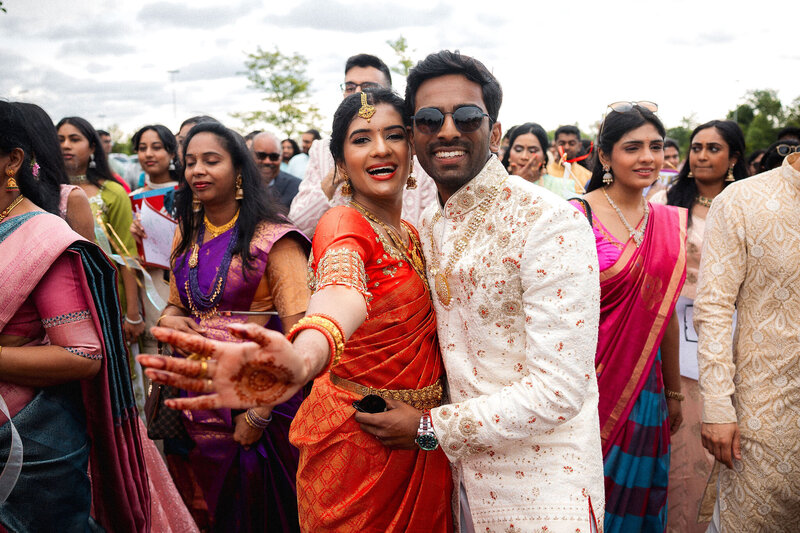 Bride and groom baraat at South Asian Wedding at Suburban Collection Showplace in Novi.