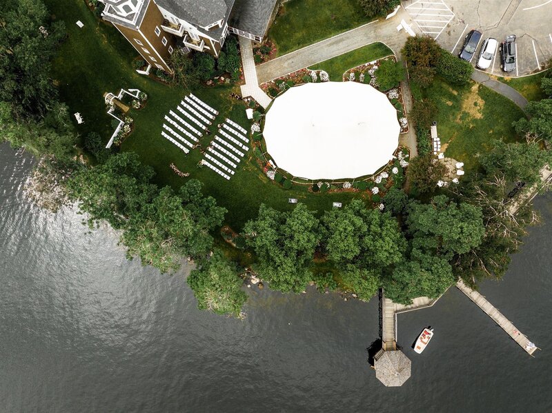 Tented wedding reception drone aerial view