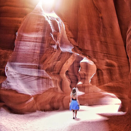 Micaela walking in Antelope Canyon in Arizona, USA