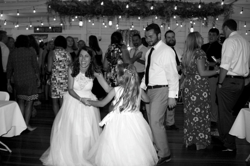Bride dancing with younger girl | Bar Harbor Wedding