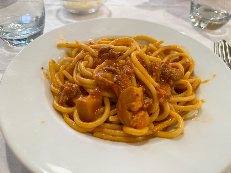 Pici pasta at Trattoria da Giulio in Lucca, Italy