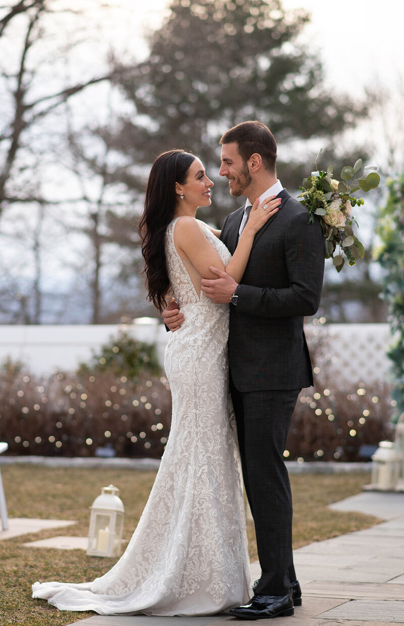 Briarcliff Manor wedding portrait during sunset with the lak in the background.