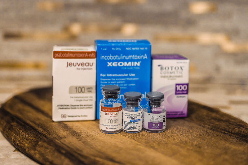 bottles of botox,  jeuveau and xeomin