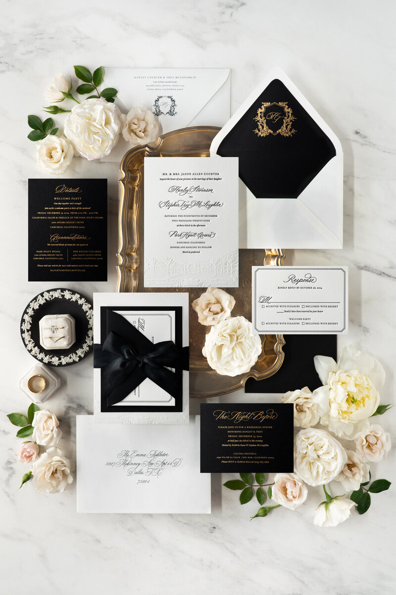 Letterpress and sculpted embossing wedding invitation