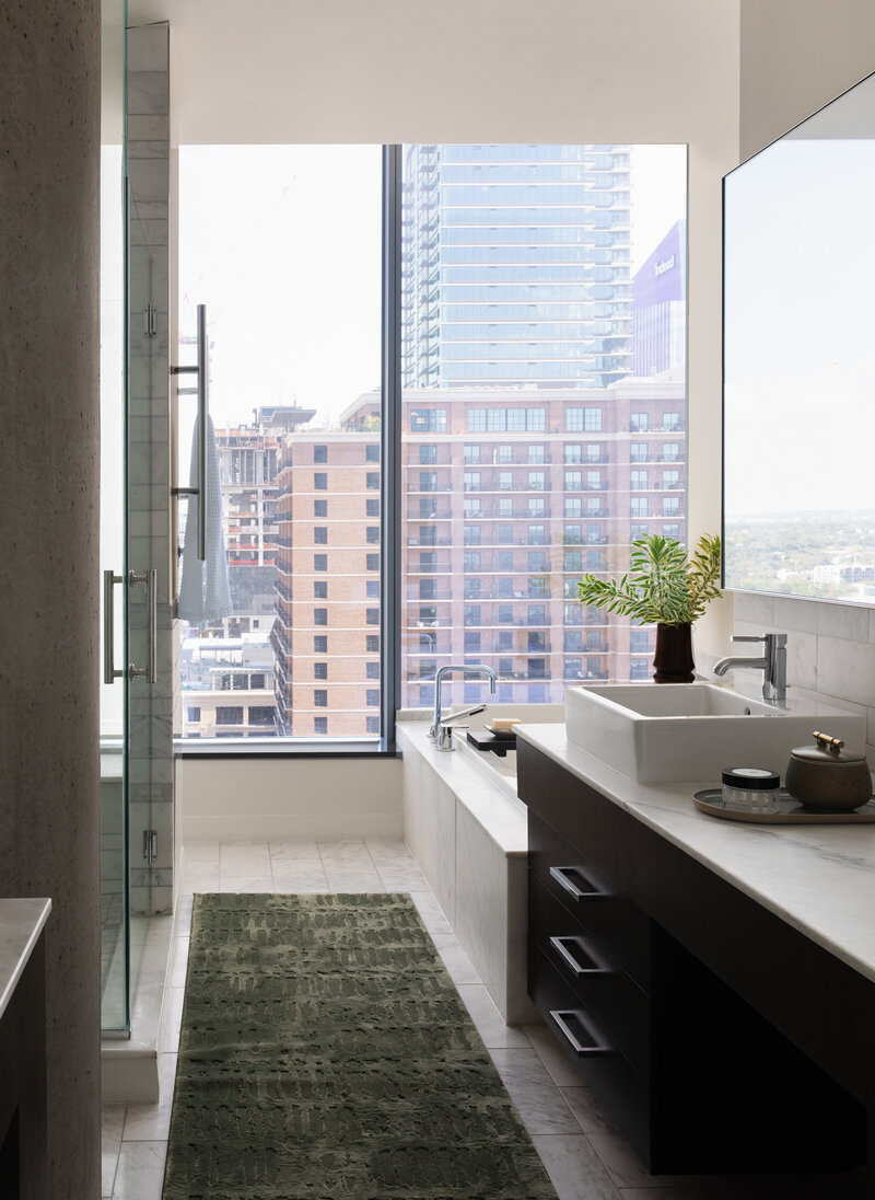Bathroom with city view