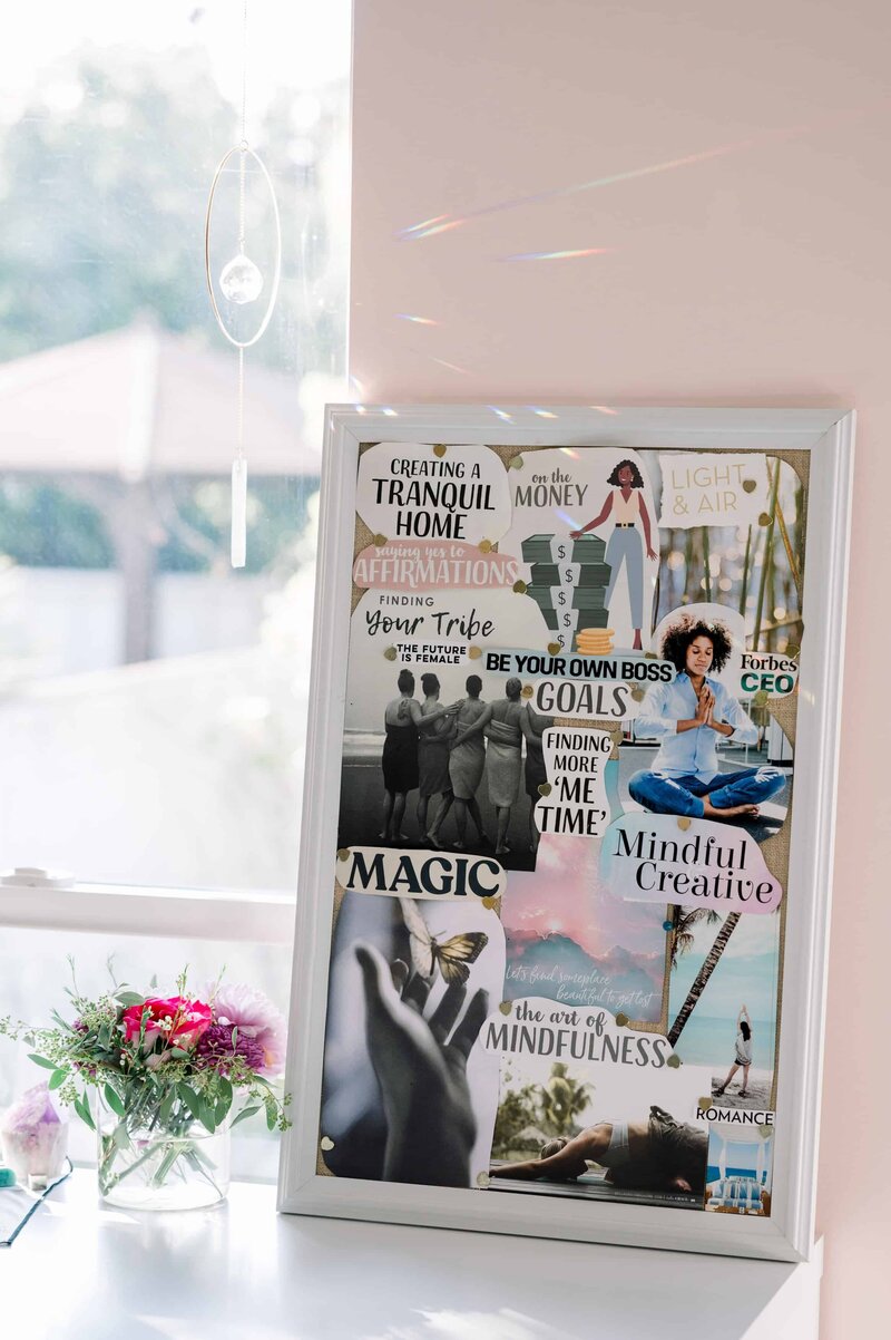 Vision board displayed on a desk