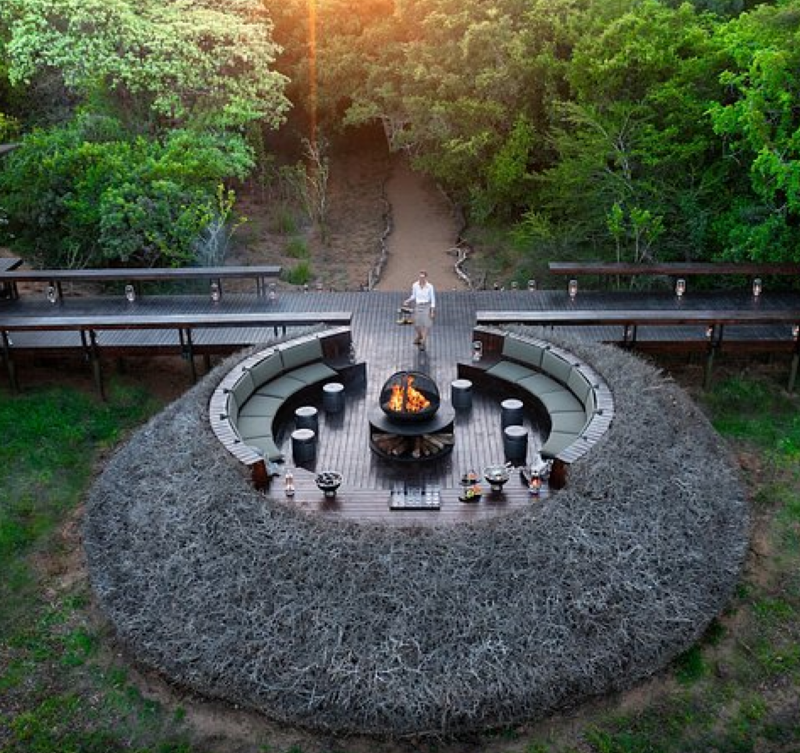 Outdoor fireplace at Phinda Forest Lodge