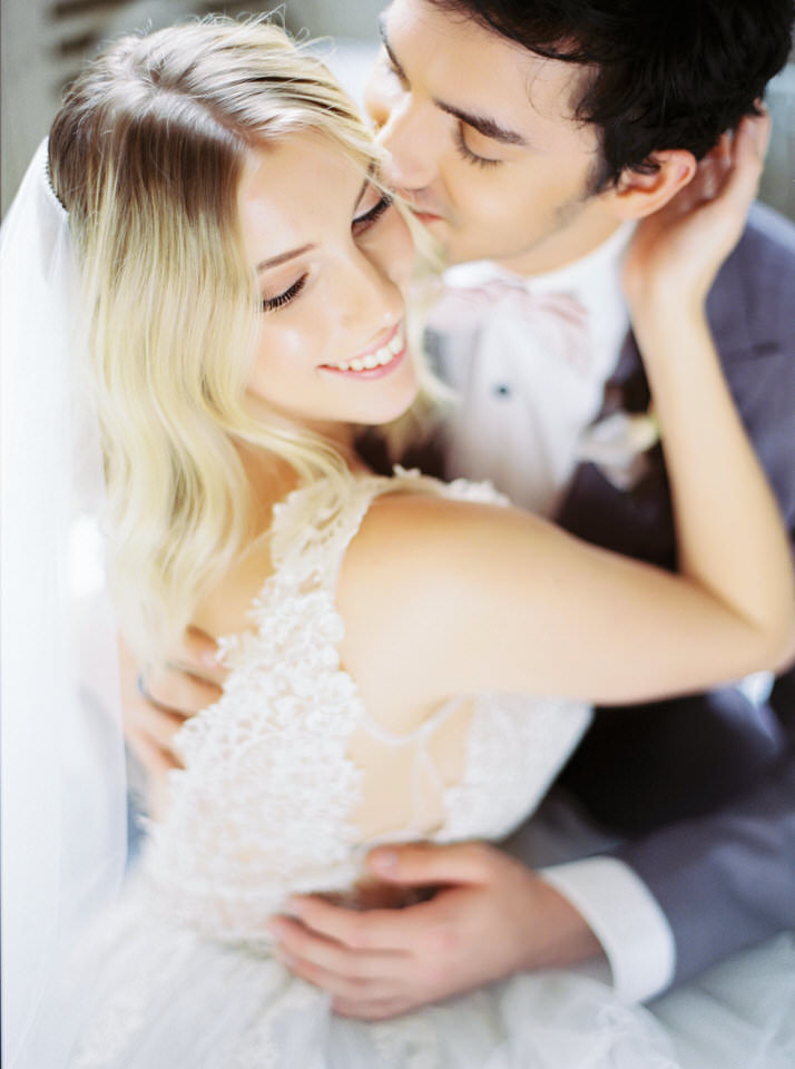 Bride and groom pose