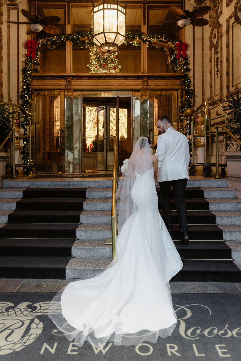 Bride and groom walking