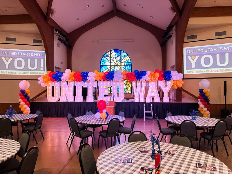 custom balloons and marquee letters for United Way by Larae Soiree
