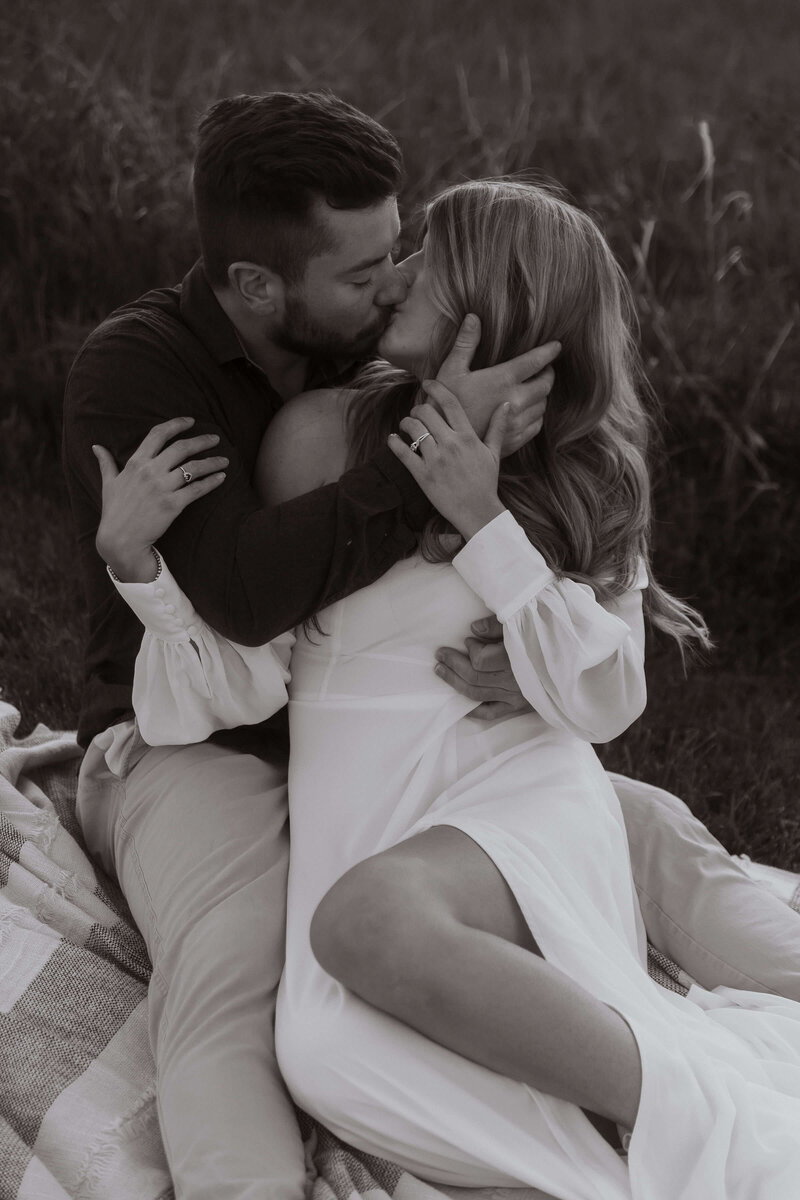 black and white couple engagement photos