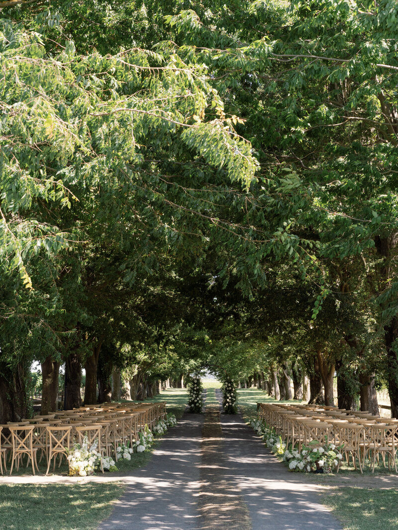 bride posing with her bridesmaids in forest green dresses