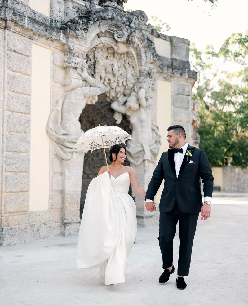 bride and groom celebrating