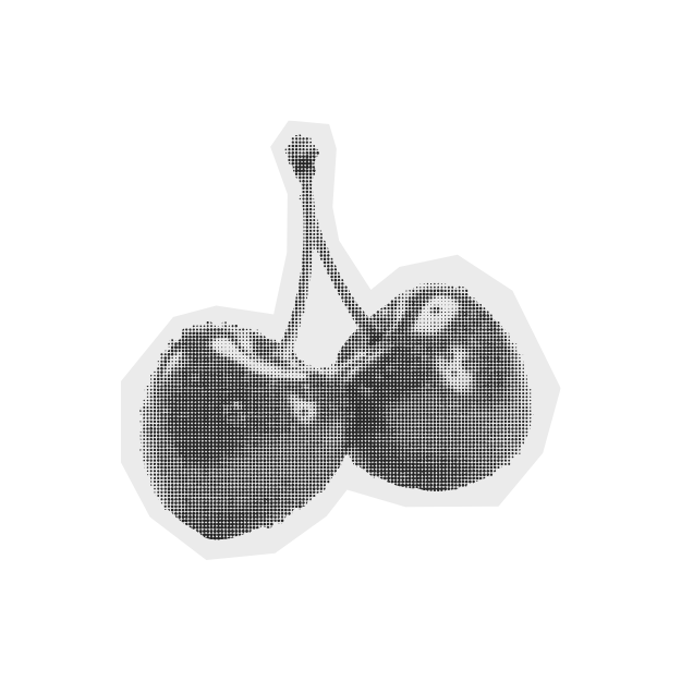 Black and white graphic of cherries.