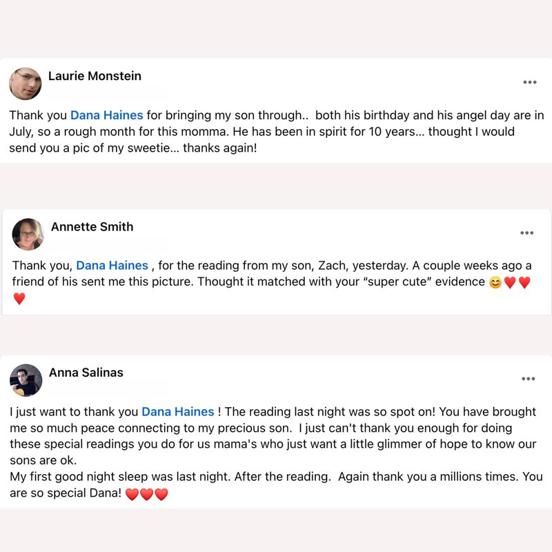 medium  testimonials with medium dana haines for psychic reading mediumship reading