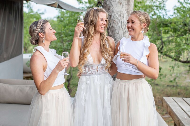 Bride and bridesmaids at Safari wedding