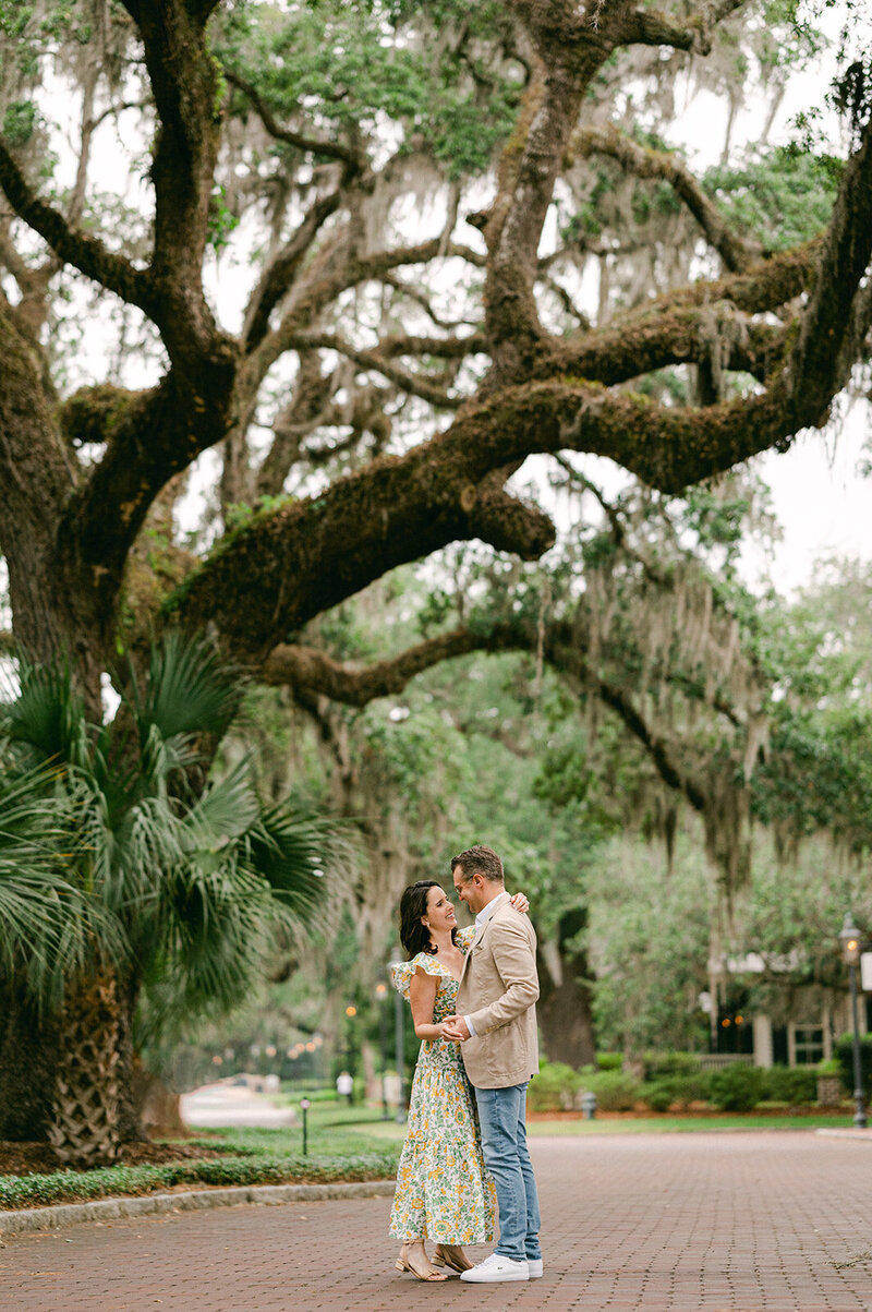 Couple dances in the courtyard near Montage Palmetto Bluff in South Carolina.