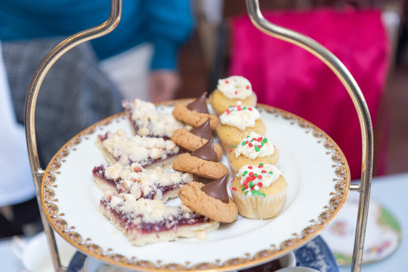 High tea sweet tier with cupcakes and cookies.